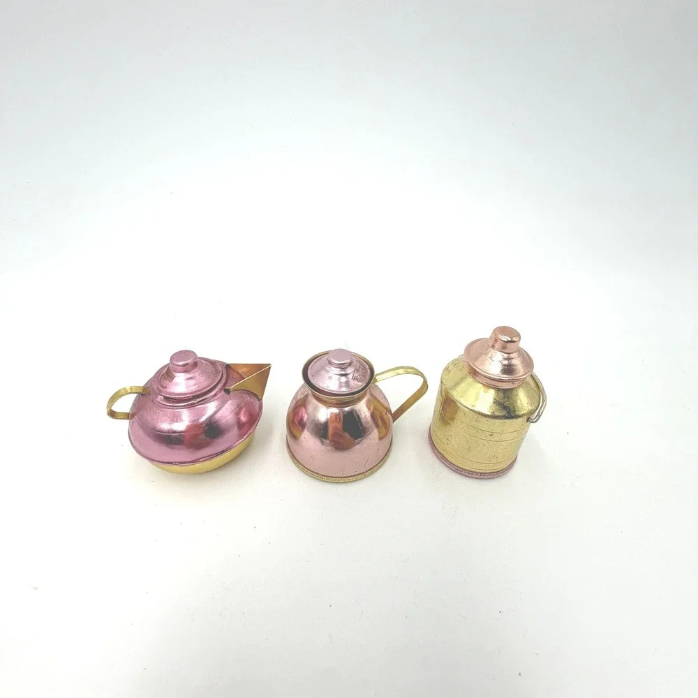 Vintage Miniature‎ Anodized Aluminum Pink Gold Tea Pot Pitcher Set Taiwan 3pc